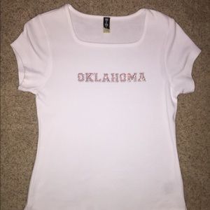 Oklahoma T-shirt red & white bling-women